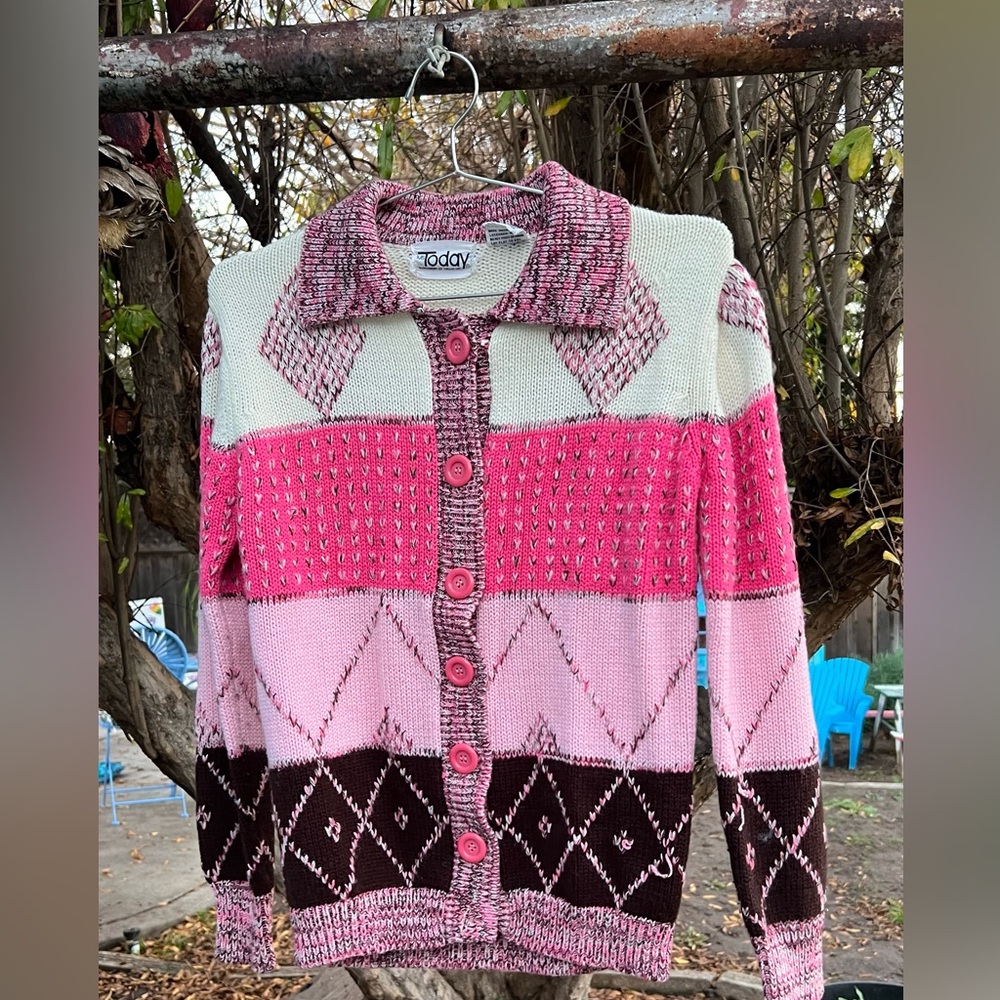 Vintage Today Pink and Brown Patterned Women's Sweater